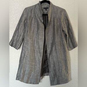 Eileen Fisher Light Gray Double Weave Crinkle Sheen Linen Cardigan Size S